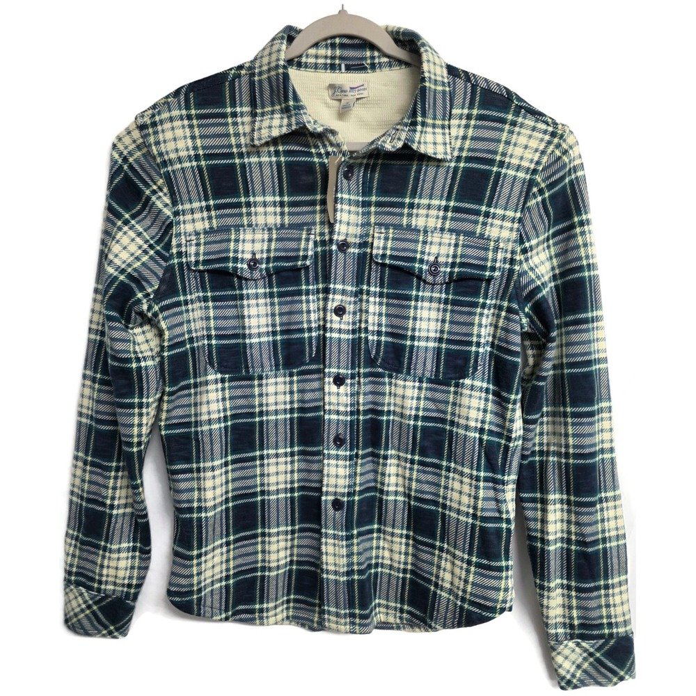 J Crew Waffle Lined Harbor Shirt Flannel Thermal Plaid Green Blue Small